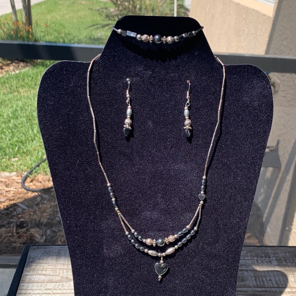 Elegant Silver and Black Jewelry Set